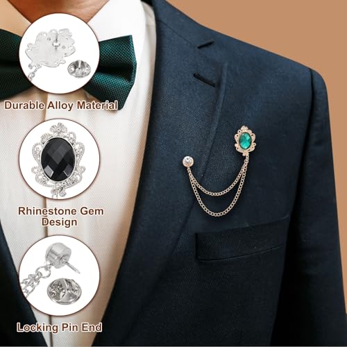 Image of PATIKIL Gem Hanging Chain Brooch Pins, Rhinestone Men's Gem Brooch Suit Pins Lapel Pins for Women Men