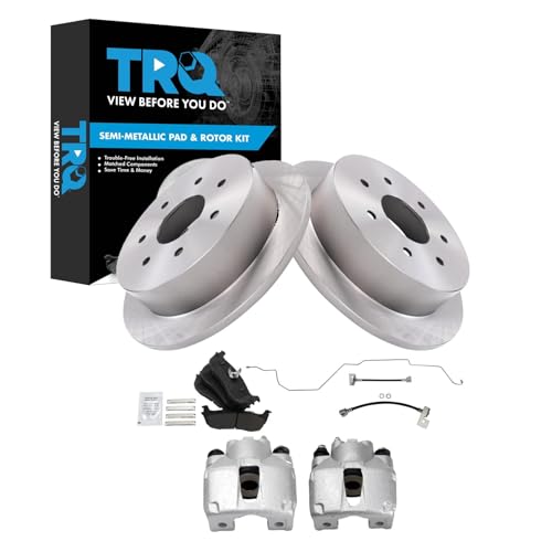 Image of TRQ Rear Brake Pad and Rotor Set Semi Metallic Calipers Compatible with 2000-2003 Ford F-150 2004 F-150 Heritage
