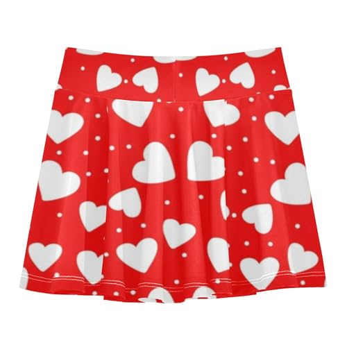 Kids Tennis Skirts White Hearts Dots Red Athletic Shorts Girls Skorts 2 in 1 School Skirt 4t2