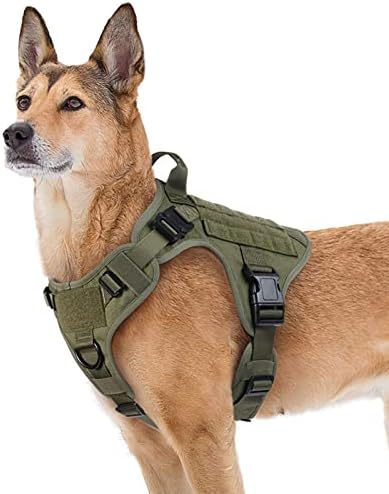 rabbitgoo Tactical Dog Harness, Military Dog Harness with Handle L Black, Molle Vest with Metal Buckles and Loop Panels, No-Pull Training Harness with Leash Clip for Medium Large Dog Walking Hunting