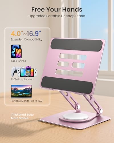 Image of LOXP Metal Tablet Stand, 360 Rotating iPad Stand with Heavy-Duty Base, Tablet Holder Compatible with 4.7-16.9 inch Device, iPad Pro Air Mini, Kindle, Surface Tablet, Portable Monitors - Purplish Pink