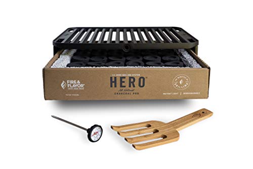 Fire & Flavor HERO Grill Kit Ultra-Portable Easy Instant Light Charcoal Grilling for Tailgating,...