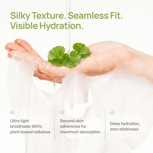 Image of PLANTIFIQUE Korean Sheet Mask, 5 Pack - Calming & Soothing Face Masks with Centella Extract, Niacinamide & Hyaluronic Acid - Mascarillas Faciales