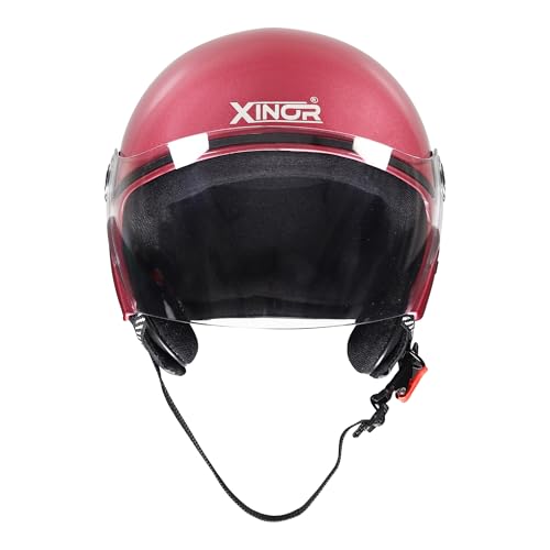 Image of Buff Open Face Motorcycle Helmet Medium | ISI Certified Bike Helmet for Men & Women | Lightweight ABS Shell with Clear Visor & Quick Release Strap for Scooter & Bike Riding (Matte Black)