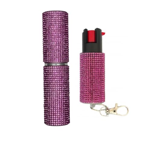 All New Personal Self Defense Security Rhinestones Lipstick Stun Gun and Pepper Spray Combo (Pink)