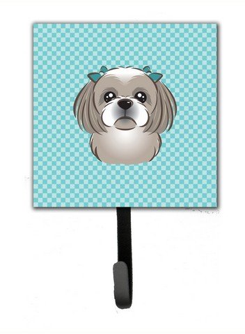 Checkerboard Blue Gray Silver Shih Tzu Leash & Key Holder