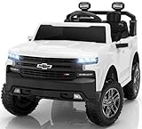 ENYOPRO 24V Ride on Toys for Kids Licensed Chevrolet Silverado LT Trail Boss, 2 Seater Ride on Truck w/Remote Control, Kids Electric Vehicle w/LED Lights, Bluetooth, Horn, Truck Bed Stroage, White