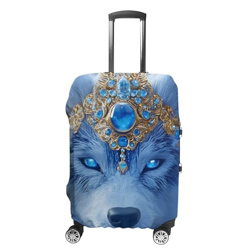 Wolf King with Blue Eyes Travel Luggage Cover for Suitcase 19-32 Inches Elastic Washable Baggage Protector