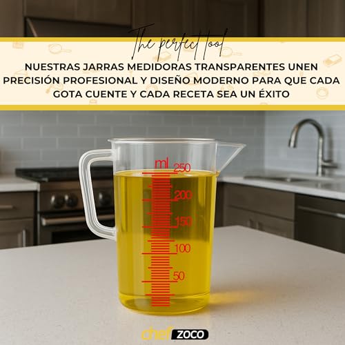 Miniatura 6 de Chefzoco Jarra Medidora, Vaso Medidor, Recipiente Medidor Para La Cocina, Apto Para Calentar En Microondas, Asa Ergonómica, Capacidad De 250 Ml, Plástico, Transparente