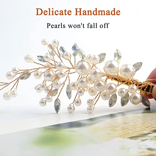 Sppry Wedding Pearl Hair Clips（2Pcs）- Rhinestone Hair Accessories For Bridal Women（Gold) #TOP3