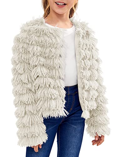 Image of Inorin Girls Open Front Cardigan Faux Fur Coat Warm Fuzzy Trendy Winter Vintage Parka Shaggy Party Outerwear Jackets Tops