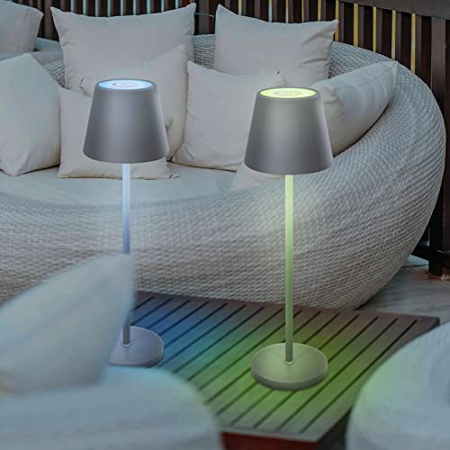 LED Akku Tischlampe,Touch Dimmbare RGB Metall led kabellos tischleuchte mit Kabelloses Laden, IP54 wasserdicht wasserdicht LED Tischleuchte für Restaurants Garten Bars (A-Grau) - Image 4