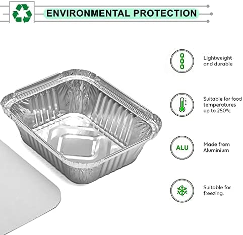 RelianceUK 100 Pack Aluminium Foil Food Containers with Lids Reusable & Disposable Storage Takeaway Tin Trays for Freezing, and Storing (No 1 (12 X 10 X 4 cm))