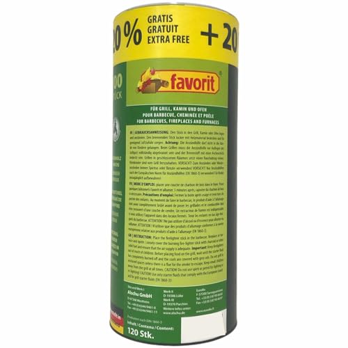 Favorit 1257 Anzündestiks Naturholz; Praktische Anzünder aus Echtholz und Wachs, besonders brennstark und einfach zu verwenden; in praktischer Vorratsbox, 100 Stück + 20% gratis