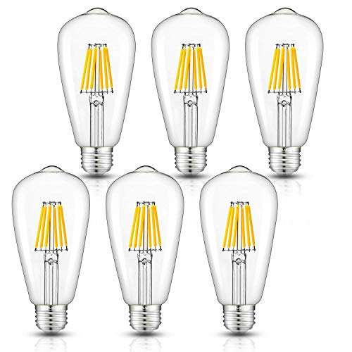 CRLight Dimmable 6W LED Edison Bulb, 60W Equivalent 3000K Soft White, ST64 Vintage Edison Filament Light Bulbs, 600 LM E26 Medium Base, Clear Glass Lightbulbs, Pack of 6