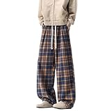カジュアルなンネルチェック柄パンツ。暖かいフリース裏地付き。ドロップカフ。付きで毎日快適に過ごせるリラックスフィットパンツ。