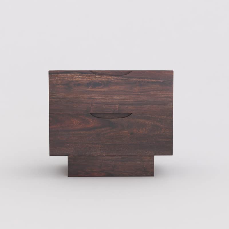 Image of Solid Wood Sheesham Sofa Side Table with 2 Drawer - Walnut Finish