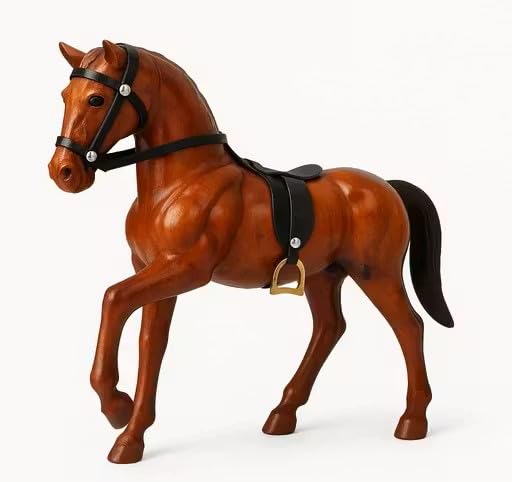 MS Handicraft Standing Horse | Leather | 6” Inch | Brown | Premium Decorative Showpiece - 23 cm (Leather, Wood, Brown)-image-1