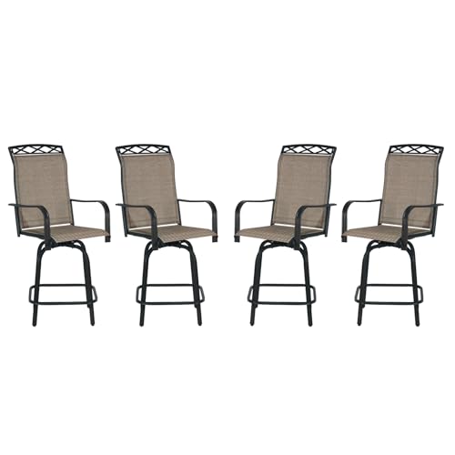 Image of Outdoor Swivel Bar Stools Set of 4, 26.6 inch Seat Height Patio Bar Chairs, Counter Height Outdoor Chairs with Cooling Fabric for Garden, Patio, Deck, Brown