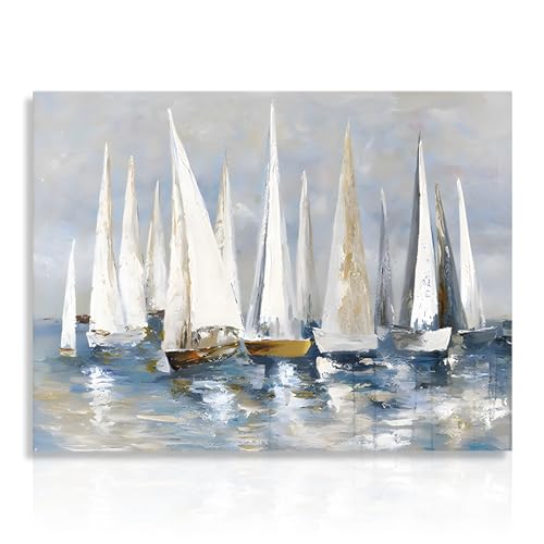 Segelboot Ozean Wand Kunst Poster Seelandschaft Küsten Malerei Leinwand Wand Poster für Schlafzimmer Wohnzimmer Dekor 12x16 in Ungerahmt