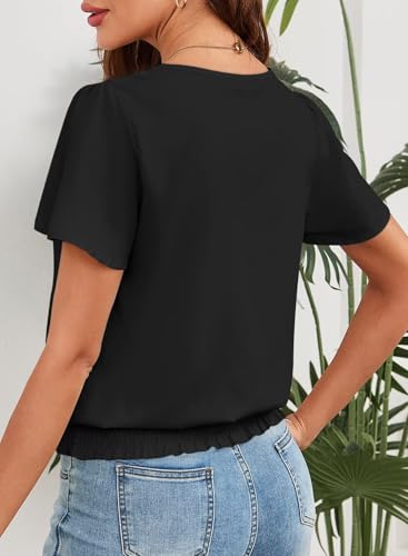 Womens Summer Tops Scoop Neck Ruffle Sleeve Shirts Cute Pleated Front Blouses Dressy Casual 20254