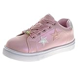 Badgley Mischka Sneaker Low Top Girl Shoes - Casual Fashion Shoe Cute Star Sneakers - Pink Stars (Size 2 Big Kid)