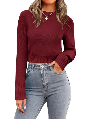 Image of Cropped Jumpers for Women UK Long Sleeve Crop Jumper Crew Neck Sweaters