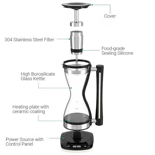 Generisch 750-W-Siphon-Kaffeemaschine, Glassiphon-Vakuum-Kaffeemaschinen, Mit Wiederverwendbarem Edelstahlfilter, 3-stufige Geschwindigkeitseinstellung, 240 Ml Fassungsvermögen, Trockenbrandschutz