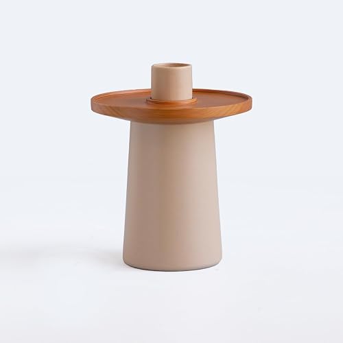 hanauke Vase – Japanese Mino Porcelain & Cypress Tray Vase, Multi‑Use Flower & Accessory Holder, Made in Japan (Beige)