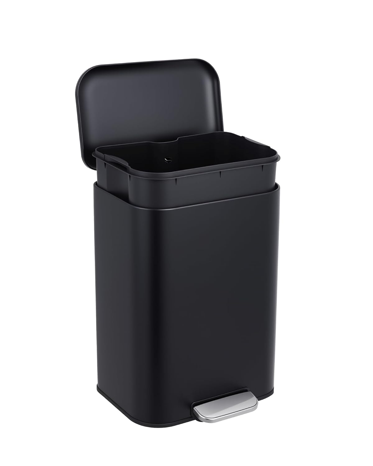 Kitchen Trash Can, 5.2-Gallon Garbage Can with Lid, Stainless Steel Recycling Bin with Removable Inner Bucket, Soft-Close Foot Pedal, Rectangular Waste Container for Kitchen, Living Room, Office