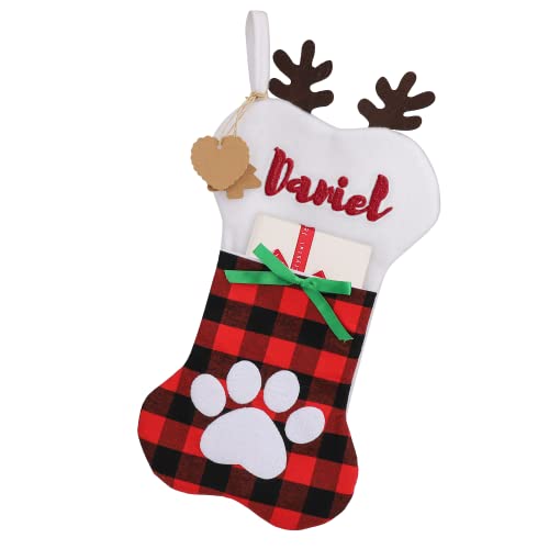 AeasyG Calcetín de Navidad Personalizado Perros, Hueso de Pata, Nombre Personalizado, Pata de Mascota, Calcetines de Navidad, decoración, Chimenea, Colgantes
