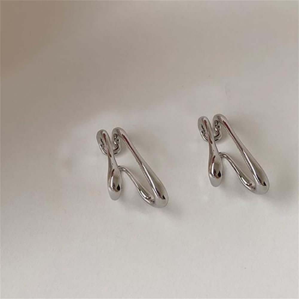 Minimalist Double Line Teardrop Cuff Wrap Clip on Earrings for Women Non Pierced Ear Unique Design 14K Gold Plated Silver Fake Hoop Hypoallergenic Fashion Trendy Jewelry - Image 2