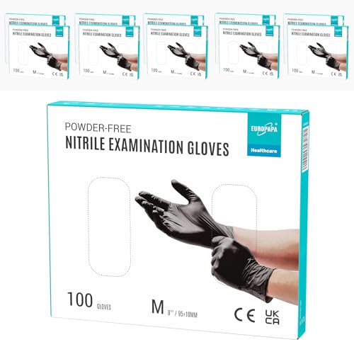 EUROPAPA® 1000x Nitrilhandschuhe Einweghandschuhe puderfrei Untersuchungshandschuhe EN455 EN374 latexfrei Einmalhandschuhe Handschuhe in Gr. S, M, L & XL verfügbar (Schwarz, M)