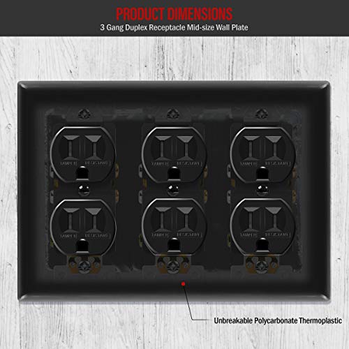 Enerlites Triple Duplex Wall Plate, Three Gang Electrical Outlet Cover, Gloss Finish, Mid-Size 3-Gang 4.88" X 6.77", Unbreakable Polycarbonate Thermoplastic, Ul Listed, 8823M-Bk, Black #TOP2