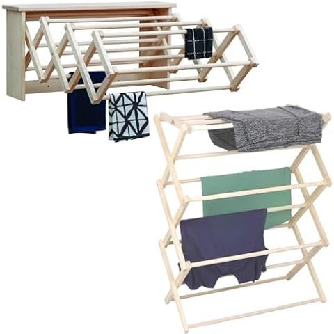 Pennsylvania Woodworks Premium American Maple Clothes Drying Rack - Extra Large Wall Clothes Drying Rack, Collapses to 35" x 20" x 8", Handcrafted in Pennsylvania Cover