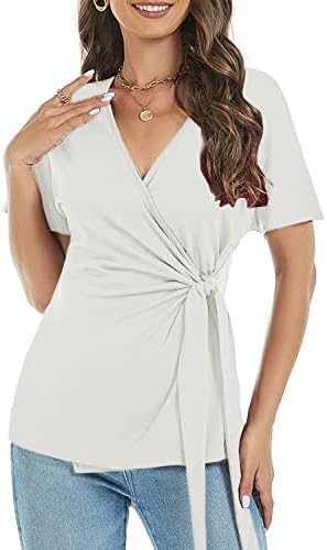LEIYEE Womens Summer V Neck Short Sleeve Wrap Tops Casual Cute Fr...