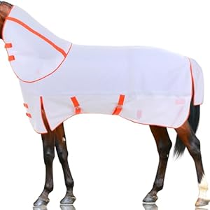 2 Pieces 600D Waterproof Horse Blanket Sheet 78″ Size Stylish White and Orange Horse Turnout Blanket with Neck Brace