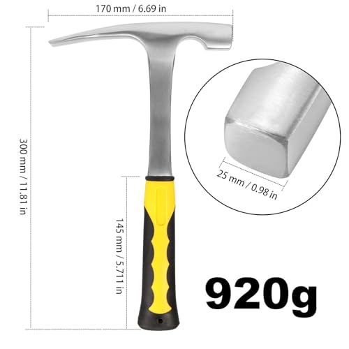 HOZEON 32 oz Brick Hammer, Flat head Rock Pick Hammer, 11.2 inch All Steel Geologist Hammers with Shock Reduction Grip for Mining, Geological Prospecting