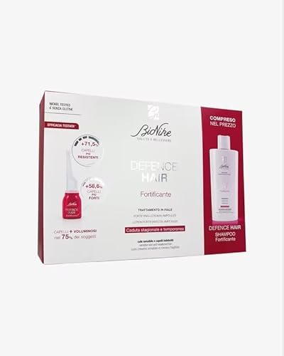 Bionike Defence Hair - Trattamento Fortificante per Capelli Fragili, Contrasta la Caduta, Azione Rivitalizzante, Dona Volume e Idratazione, 12 Fiale e Shampoo 200 ml