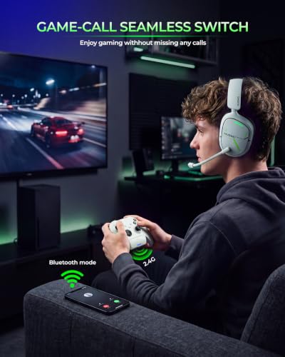 NUBWO 2.4Ghz Wireless Gaming Headset for Xbox Series X|S, Xbox One, Anti-Interference & Low Latency, 80Hr Battery, 3D Audio & Noise Canceling Mic, Foldable Bluetooth Gaming Headset for PC/Laptop White - Image 6