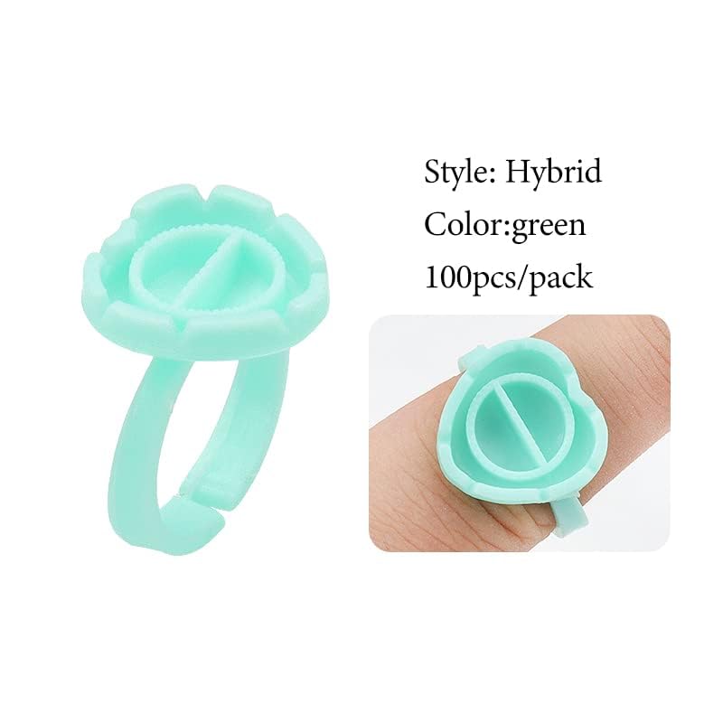 100pcs Glue Rings for Eyelash Extensions - Lash Extension Glue Ring Holder Cup for Professional Lash Tech Supplies – Adjustable, Disposable & Flower Rings for Nail Art, Tattoo & Makeup - GREEN image 3