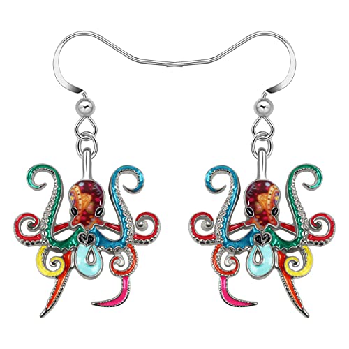 Lonyoo Enamel Ocean Animals Shark Earrings Dangle Zinc Alloy Octopus Jellyfish Earrings For Women Girls Summer Charms (Octopus Multi) #TOP5