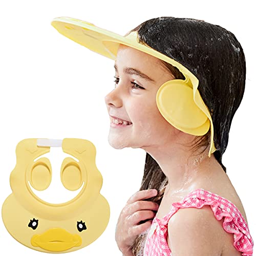 Baby Shower Cap Shampoo Visor Shield hat Kids Bath Washing Hair Rinser Prevents Water from Pooling in Face for Protector Toddler Children(Yellow)