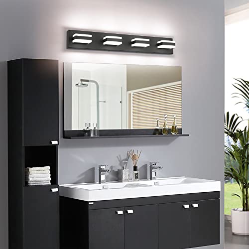 Image of SOLFART Black Bathroom Light Fixtures 4 Lights Bathroom Vanity Light LED Vanity Lights Matt Black Vanity Lighting ETL Listed