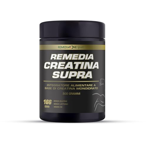 REMEDIA ONE - Creatina Monoidrata in Polvere Pura al 100% - Integratore per Allenamento, Sport, Palestra e Pre Workout - Con Dosatore, Vegan Ok, Senza Glutine, Senza Lattosio - 166 Dosi