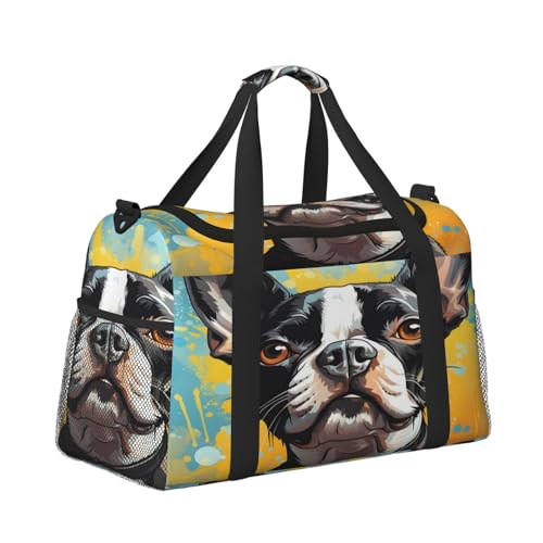 Travel Duffel Bag For Men Women, Boston Terrier Dog Art Painting Carry On Sport Gym Bag With Shoulder Strap Lightweight Waterproof Weekender Bag Overnight Bag3
