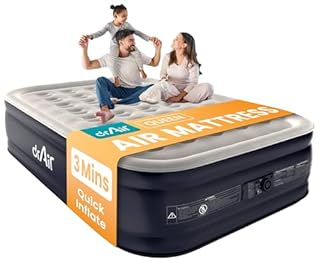 Dr. air Queen Air Mattress with Built-in Pump, 18" Raised Blow Up Mattress, 800 lbs Max Honeycomb Air Bed, 48Hr Leak-Proof Test, 3min Inflatable Mattress for Home, Guests, Camping, Colchones inflables