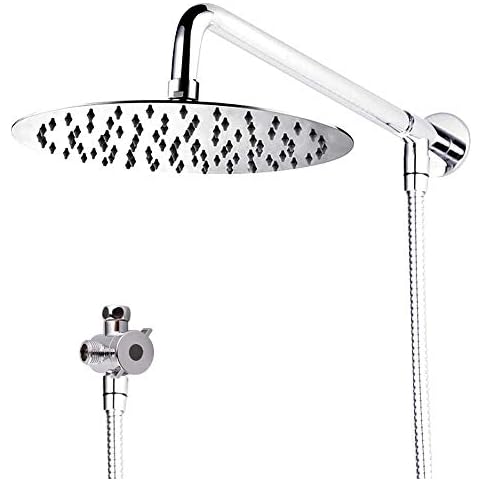 [Upgraded]IceMoon Wall Mount 8 inch Rainfall Round Stainless Steel Shower Head, Shower Arm ,1.75m Double Interlocked Stainless Steel Hose,Teflon Tape Included, Chrome Finish Cover