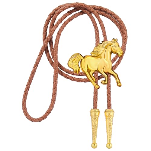 Image of GelConnie Bolo Ties for Men Women Western Cowboy Tie Mens Western Necklace Leather Necktie Gold Bolero Tie Cowboy Necklace