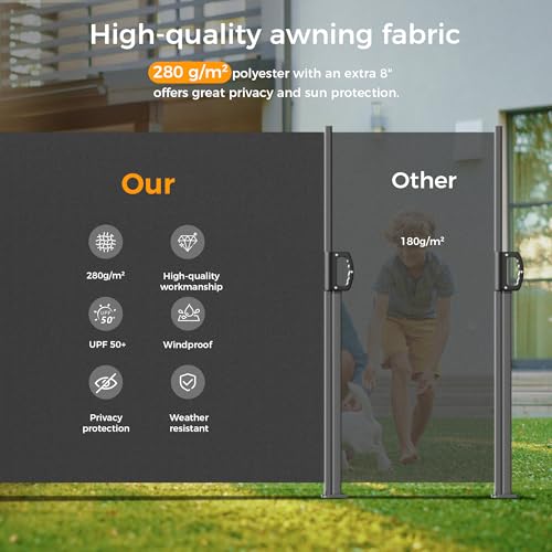 Image of HOMEDEMO Retractable Side Awning 236 inch x 71 inch, Double Side Awning with Privacy Screen Protection, Waterproof & UV-Resistant Outdoor Side Pull Shade for Patios, Balconies and Gardens, Carbon Gray